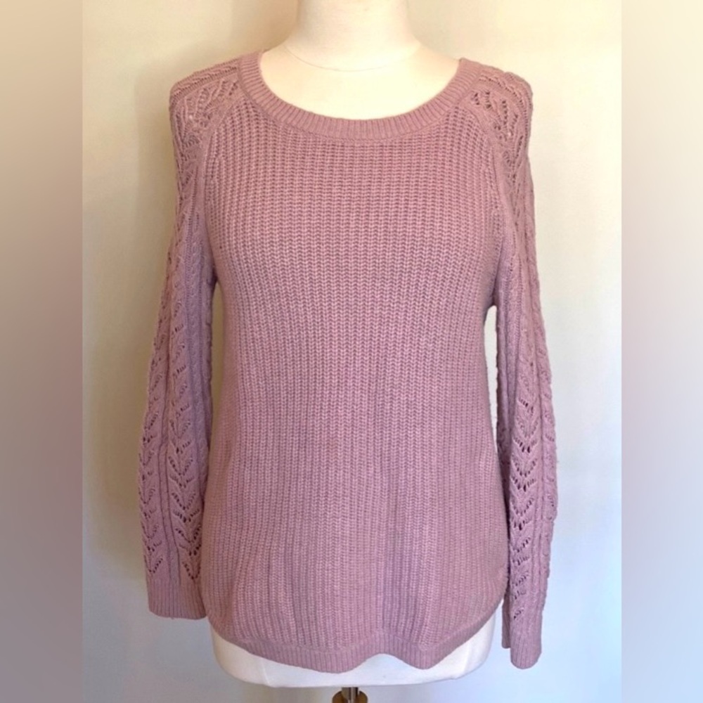 LOFT Purple Mauve Camel Hair Blend Ribbed Knit Long Sleeve Casual Sweater Size M